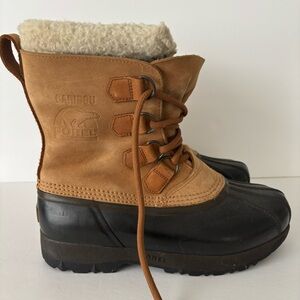 Sorel Tan and Black Winter Rain Boots with Waterproof Rubber Sole